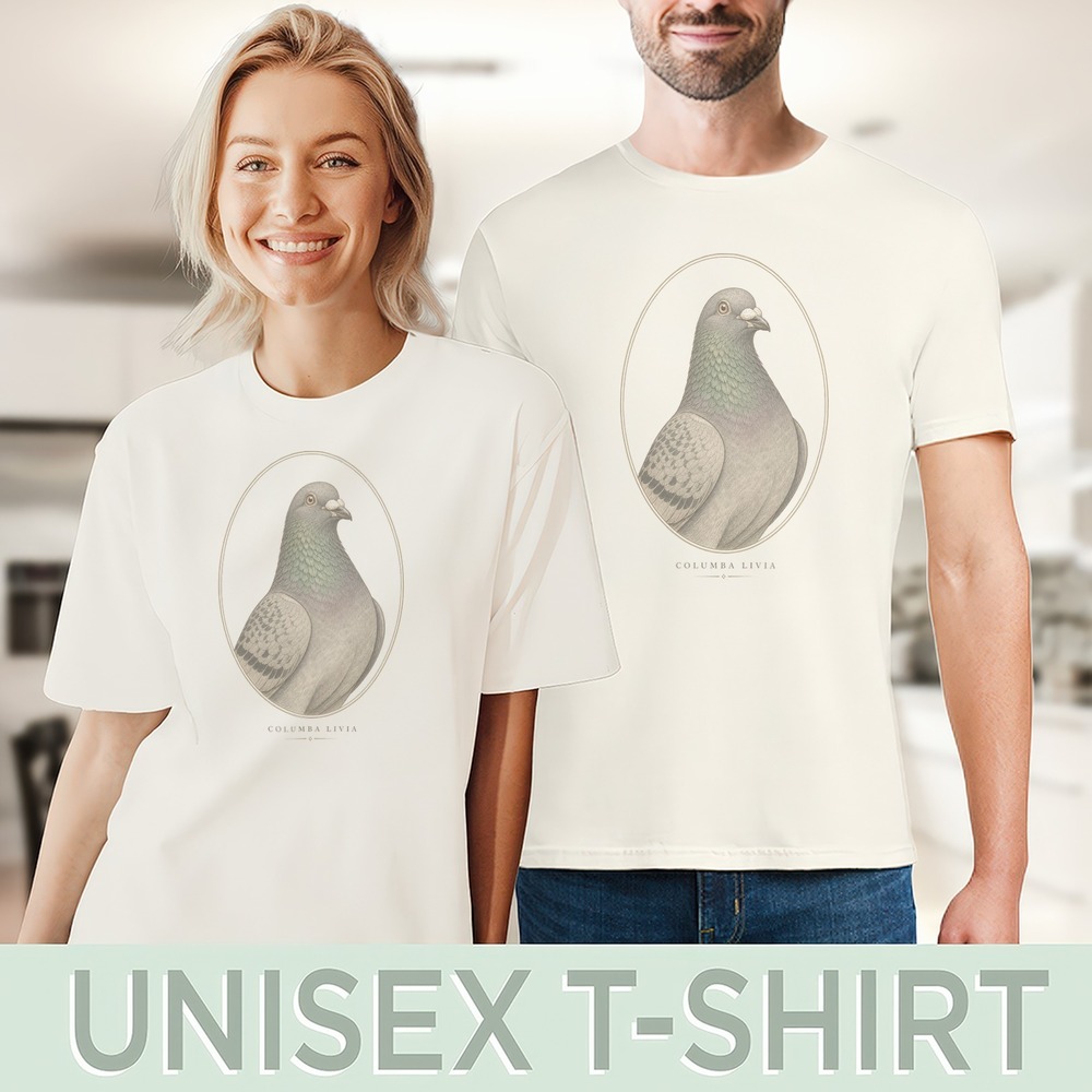Columba Livia Pigeon Portrait Art Vintage Style Tee - Picture 4 of 5